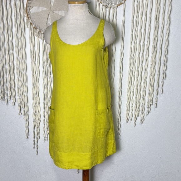 Eileen Fisher Petites Chartreuse Irish Linen Sleeveless Tunic Dress Size M - Picture 1 of 11